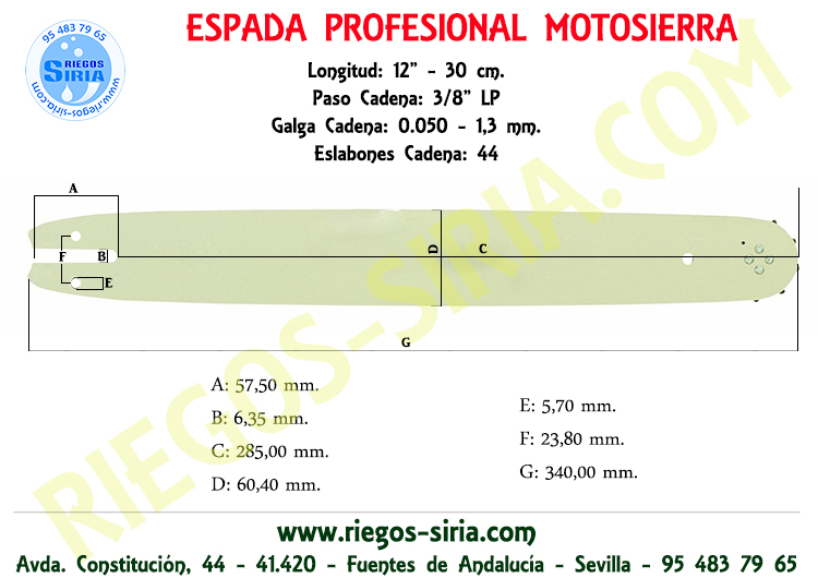 Espada 3/8" BP 1,3 mm. 30 cm. Mc Culloch