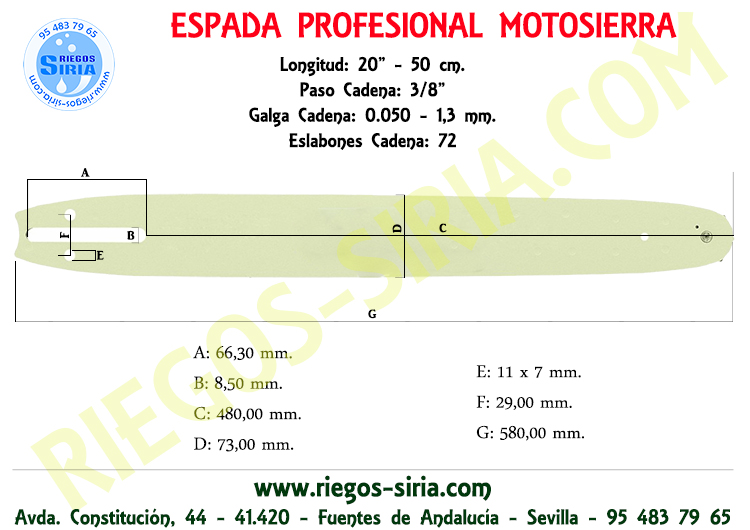 Espada Motosierra John Deere 3/8" 50 cm