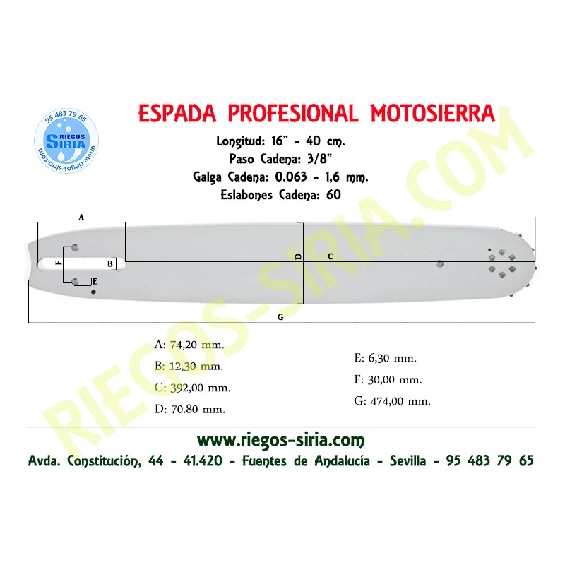 Espada SemiPro 3/8" 1,6mm 40cm adap MS290 MS291 MS340 MS341 MS360 MS361 MS390 MS391 MS440 MS441 MS460 MS461 MS462 MS660 MS661...