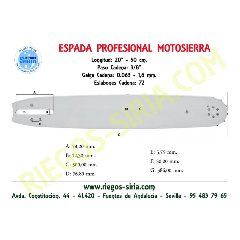 Espada SemiPro 3/8" 1,6mm 50cm adap MS290 MS291 MS340 MS341 MS360 MS361 MS390 MS391 MS440 MS441 MS460 MS461 MS462 MS660 MS661...