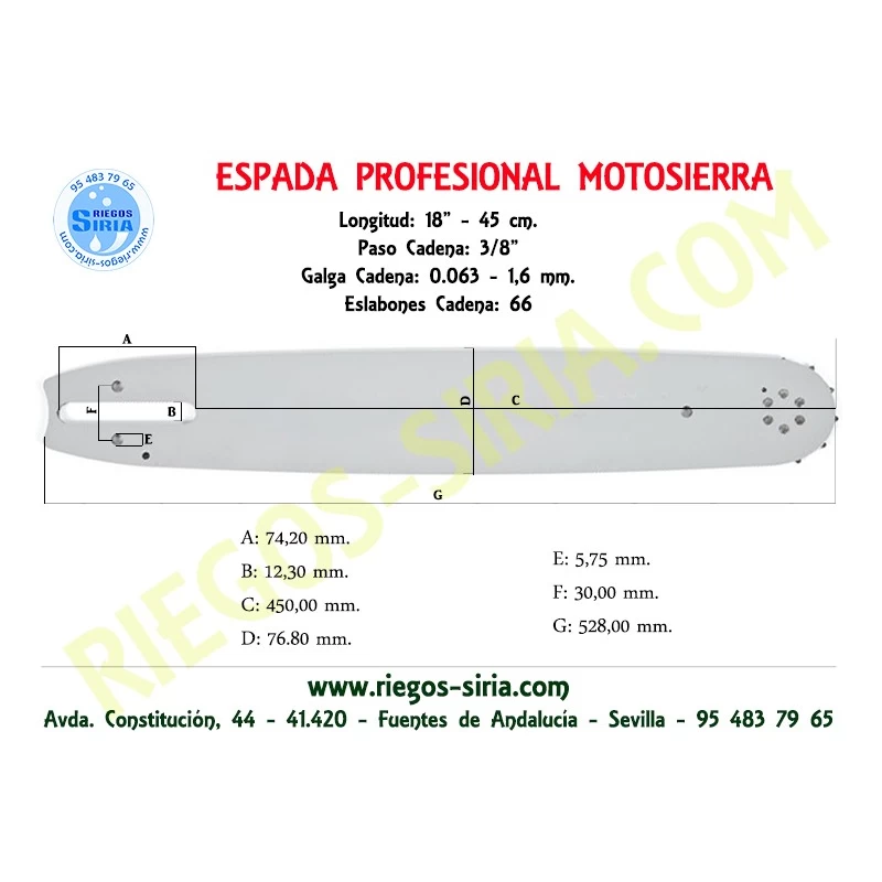 Espada SemiPro 3/8" 1,6mm 45cm adap MS290 MS291 MS340 MS341 MS360 MS361 MS390 MS391 MS440 MS441 MS460 MS461 MS462 MS660 MS661...
