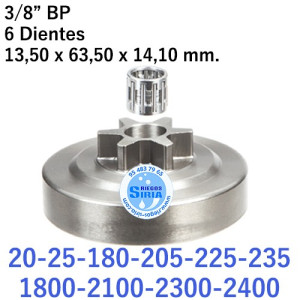 Piñón Cadena 3/8" BP 6 Dientes compatible 20 25 180 205 225 235 1800 2100 2300 2400 120028