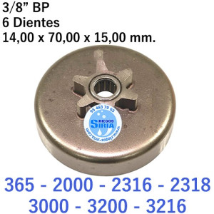 Piñón Cadena 3/8" BP 6 Dientes compatible 365 2000 2316 2318 3000 3200 3216 120187