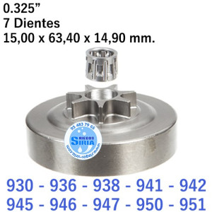 Piñón Cadena 0.325" 7 Dientes compatible 930 936 938 941 942 945 946 947 950 951 952 120291