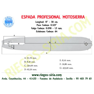 Espada 0.325" 1,5mm 38cm adap 51 55 234 238 240 257 261 262 340 345 346 350 351 353 357 359 362 435 445 450 455 545 550 555 1...