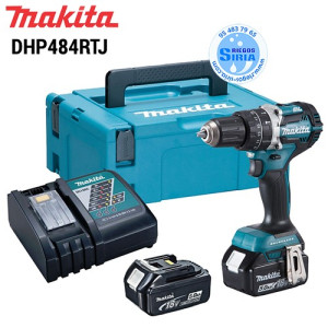 MAKITA Bat. Taladro percutor DHP484RTJ 54Nm BL 18V LXT 5Ah - incluye  baterías, cargador y maletín