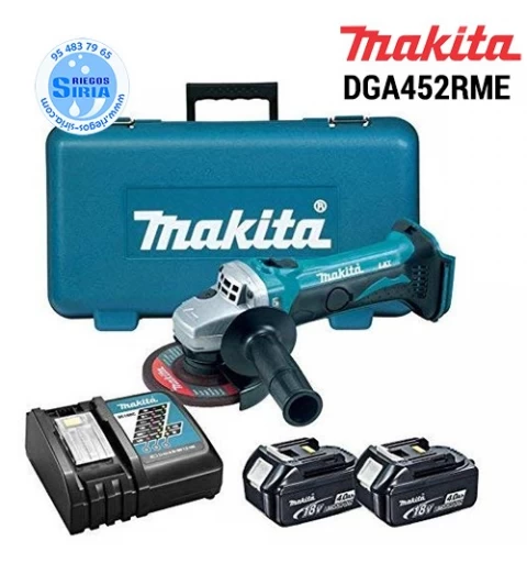 Makita DGA454RMJ miniamoladora 115mm batería Litio 18V 4,0 Ah.