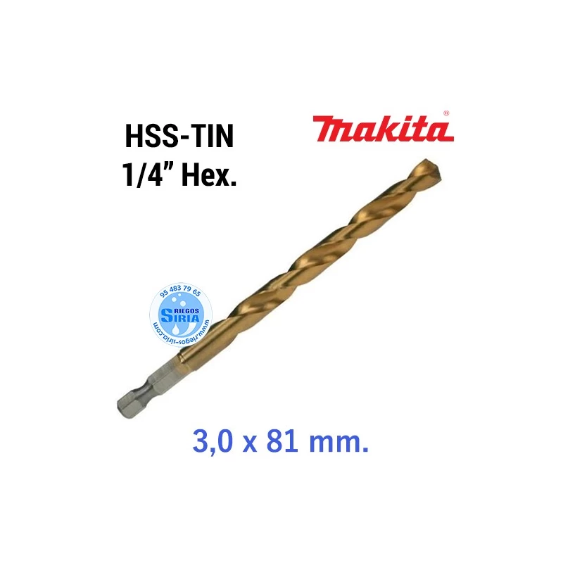 Broca para Metal HSS-TIN 1/4" Hexagonal 3,0 x 81 mm. D-14928