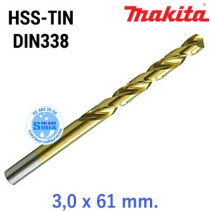 Broca para Metal HSS-TIN DIN338 3,0 x 61 mm. D-43000