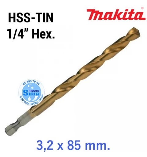 Broca para Metal HSS-TIN 1/4" Hexagonal 3,2 x 85 mm. D-14934