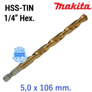 Broca para Metal HSS-TIN 1/4" Hexagonal 5,0 x 106 mm. D-14962