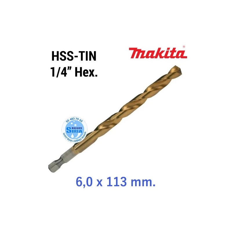 Broca para Metal HSS-TIN 1/4" Hexagonal 6,0 x 113 mm. D-14978