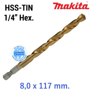 Broca para Metal HSS-TIN 1/4" Hexagonal 8,0 x 117 mm. D-15827