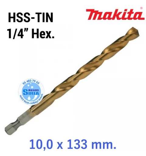 Broca para Metal HSS-TIN 1/4" Hexagonal 10,0 x 133 mm. D-15833