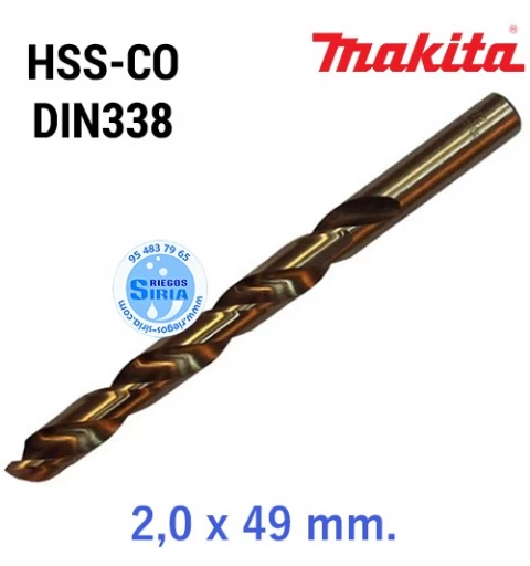 Broca para Metal HSS-CO DIN338 2,0 x 49 mm. D-17295