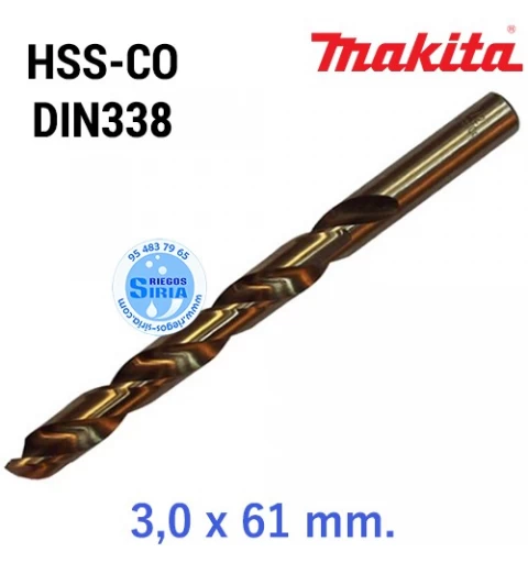 Broca para Metal HSS-CO DIN338 3,0 x 61 mm. D-17310