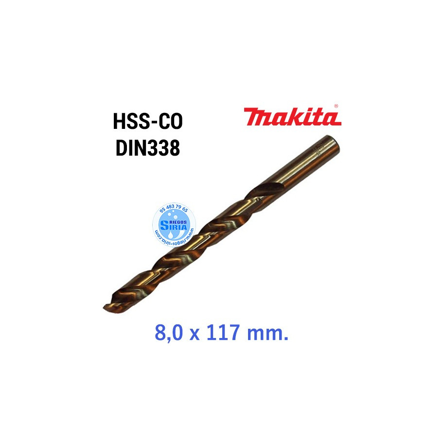 Broca para Metal HSS-CO DIN338 8,0 x 117 mm. D-17429