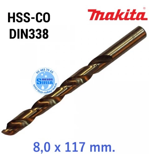Broca para Metal HSS-CO DIN338 8,0 x 117 mm. D-17429