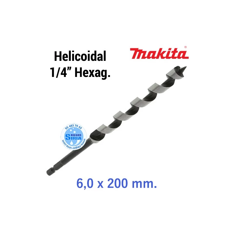 Broca para Madera Helicoidal 1/4" Hexagonal 6 x 200 mm. D-15992