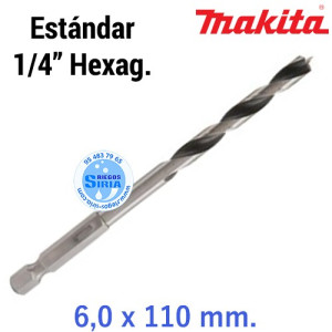 Broca para Madera Estándar 1/4" Hexagonal 6 x 110 mm. D-15899