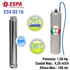 Bomba Sumergible Cuerpo ES4 03 16 Con Motor Baño Aceite 1,50CV ES40316