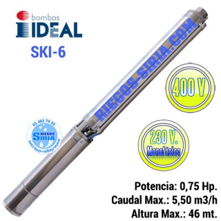 Bomba Sumergible Cuerpo Ideal SKI6 Con Motor Baño Aceite 0,75CV SKI6