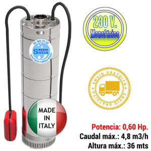 Bomba de Agua Sumergible 4,8m3/h 0,60CV 5HDE306X1 con Boya 5HDE306X1