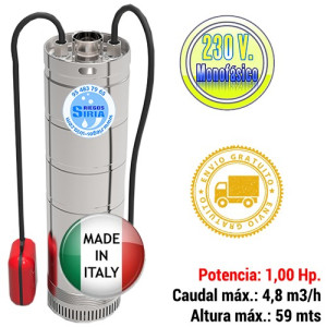 Bomba de Agua Sumergible 4,8m3/h 1,00CV 5HDE310X1 con Boya 5HDE310X1