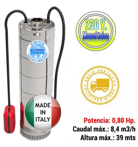 Bomba de Agua Sumergible 8,4m3/h 0,80CV 5HDE508X1 con Boya 5HDE508X1