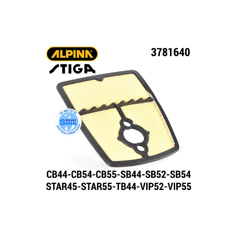 Filtro de Aire Alpina Stiga CB44 CB54 CB55 SB44 SB52 SB54 STAR45 STAR55 TB44 TB54 VIP52 VIP55 160031