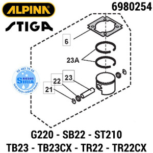 Pistón Completo Alpina Stiga G220 SB22 ST210 TB23 TB23CX TR22 TR22CX 160051