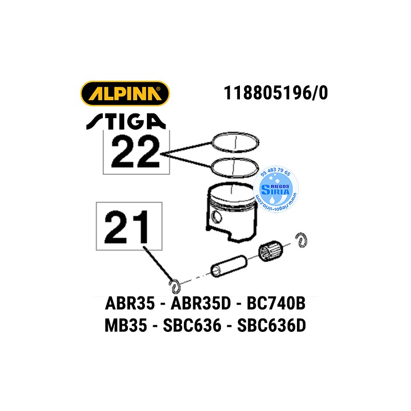 Pistón Completo Alpina Stiga ABR35 BC740B MB35 SBC636 160041