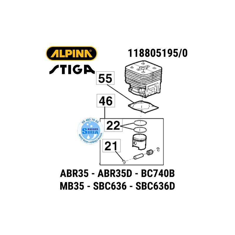 Cilindro Completo Alpina Stiga ABR35 BC740B MB35 SBC636 160042