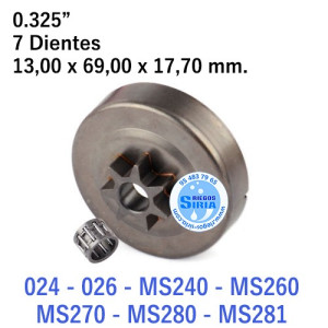 Piñón Cadena 0.325" 7 Dientes compatible 024 026 MS240 MS260 MS270 MS280 MS281 120041