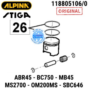 Pistón Completo Alpina Stiga ABR45 BC750 MB45 MS2700 OM200MS SBC646 160163