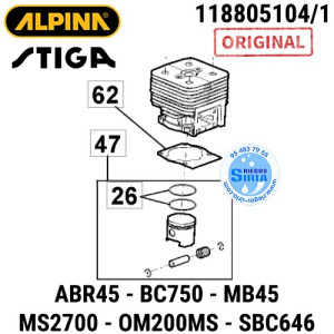 Cilindro Completo Alpina Stiga ABR45 BC750 MB45 MS2700 OM200MS SBC646 160164