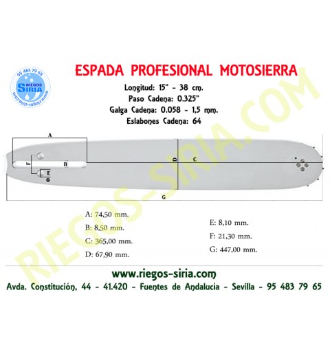 Espada 0.325" 1,5mm 38cm adap 45 DCS4301 DCS4300I DCS5200I DCS43001 120059