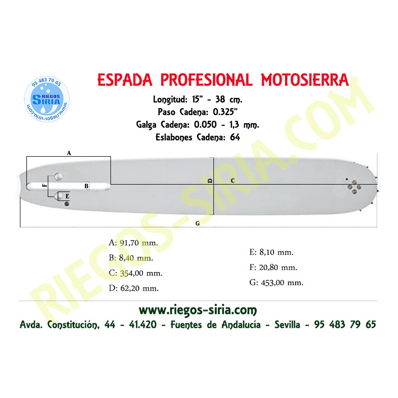 Espada 0.325" 1,3mm 38cm adap 45 DCS4301 DCS4300I DCS5200I DCS43001 120071