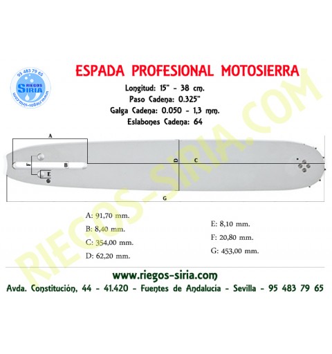 Espada 0.325" 1,3mm 38cm adap 45 DCS4301 DCS4300I DCS5200I DCS43001 120071