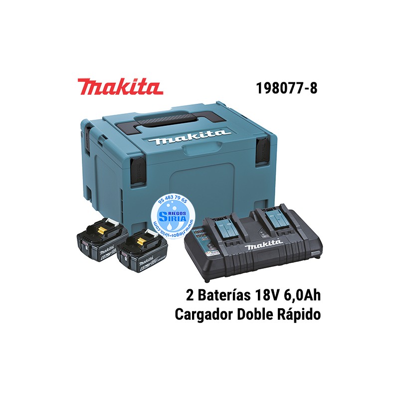 Kit Fuente de Alimentación Makita 2 Baterías 18V 6Ah con Cargador Doble 198077-8