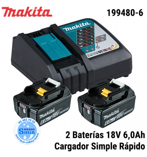 Pack Makita 2 Baterías 18V 6Ah con Cargador Simple 199480-6