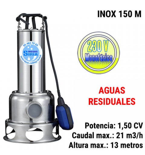 Bomba Sumergible Achique Aguas Residuales Inoxidable INOX 150M 1,50CV 230V II INOX150M