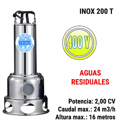 Bomba Sumergible Achique Aguas Residuales Inoxidable INOX 200T 2,00CV 400V INOX200T
