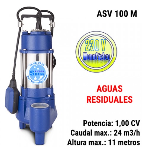 Bomba Sumergible Achique Aguas Residuales Fundición ASV 100M 1,00CV 230V II ASV100M