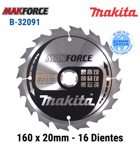 Disco Makita Makforce 160 x 20mm 16 Dientes B-32091