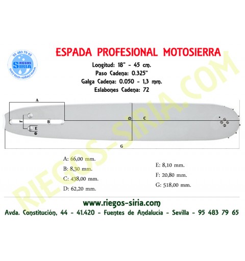 Espada 0.325" 1,3mm 45cm Adap C40 C40E CP41 CP45 120077
