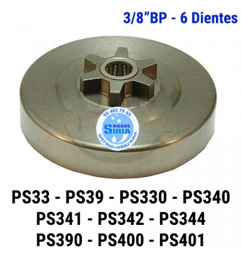 Piñón Cadena 3/8" BP 6 Dientes Corona Fija Compatible PS33 PS39 PS330 PS340 PS341 PS342 PS344 PS390 PS400 PS401 120025