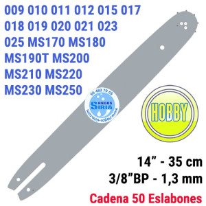 Espada Hobby 3/8"BP 1,3mm 35cm adap 017 018 019 020 021 023 025 MS170 MS180 MS190T MS200 MS210 MS220 MS230 MS250 120095