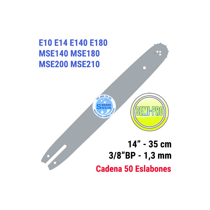 Espada SemiPro 3/8"BP 1,3mm 35cm adap E10 E14 E140 E180 MSE140 MSE180 MSE200 MSE210 120055