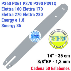 Espada SemiPro 3/8"BP 1,3mm 35cm adap P360 P361 P370 P390 P391Q Elettra 160 Elettra 170 Elettra 270 Elettra 280 Sinergy 35 12...